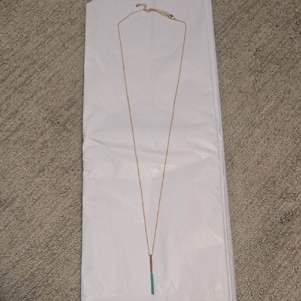 Marlyn Schiff Gold and Turquoise Pendant Bar Necklace - Picture 4 of 9